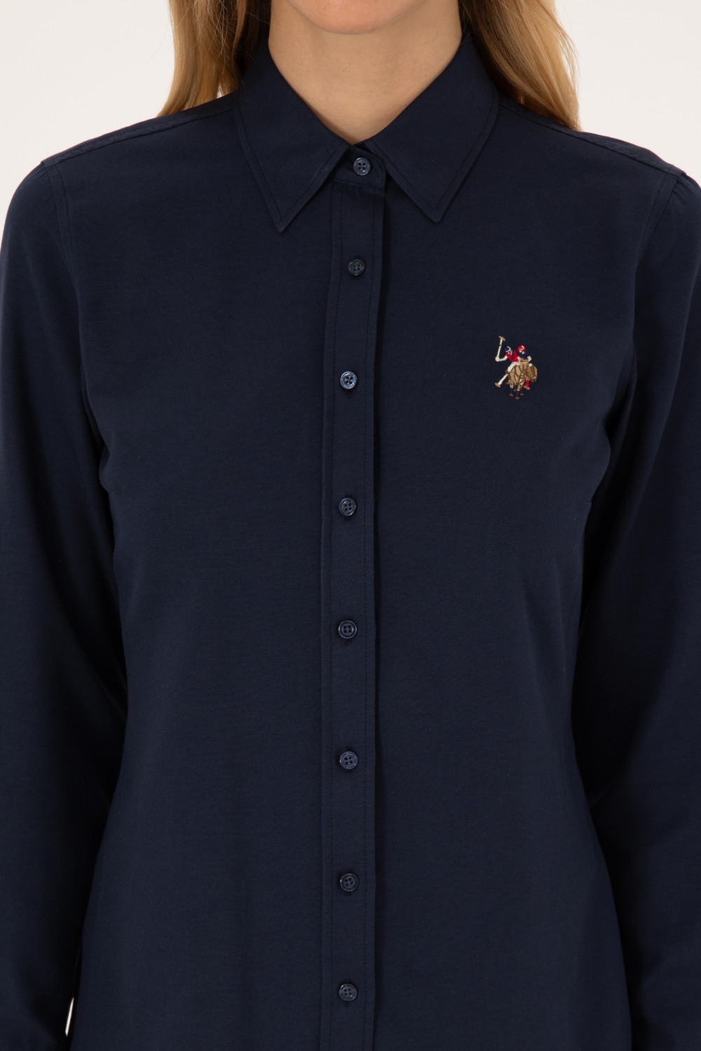 U.S. Polo Assn. Kadın Lacivert Uzun Kollu Basic Gömlek 50308043-VR033 görsel 6