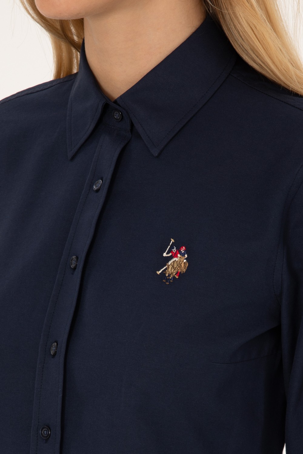 U.S. Polo Assn. Kadın Lacivert Uzun Kollu Basic Gömlek 50308043-VR033 görsel 7
