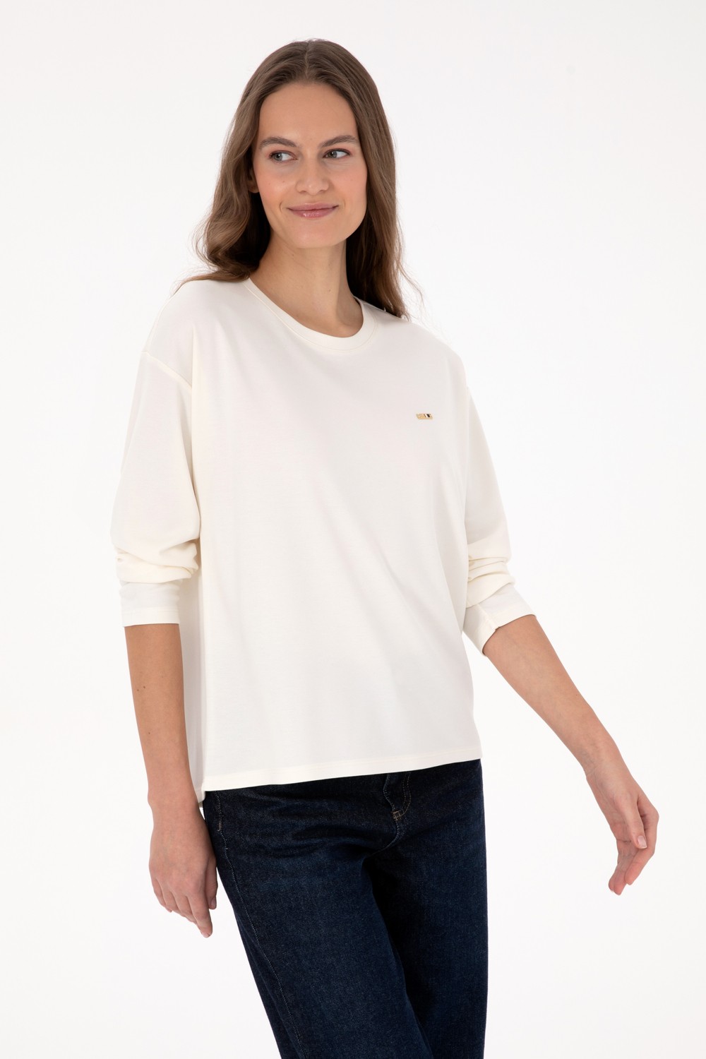U.S. Polo Assn. Kadın Krem Bisiklet Yaka Sweatshirt 50318159-VR071