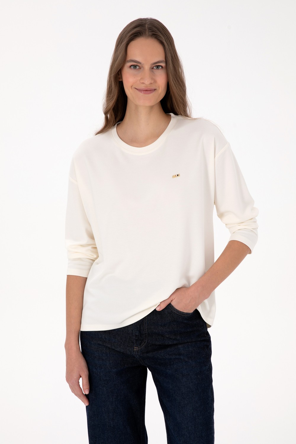 U.S. Polo Assn. Kadın Krem Bisiklet Yaka Sweatshirt 50318159-VR071 görsel 3
