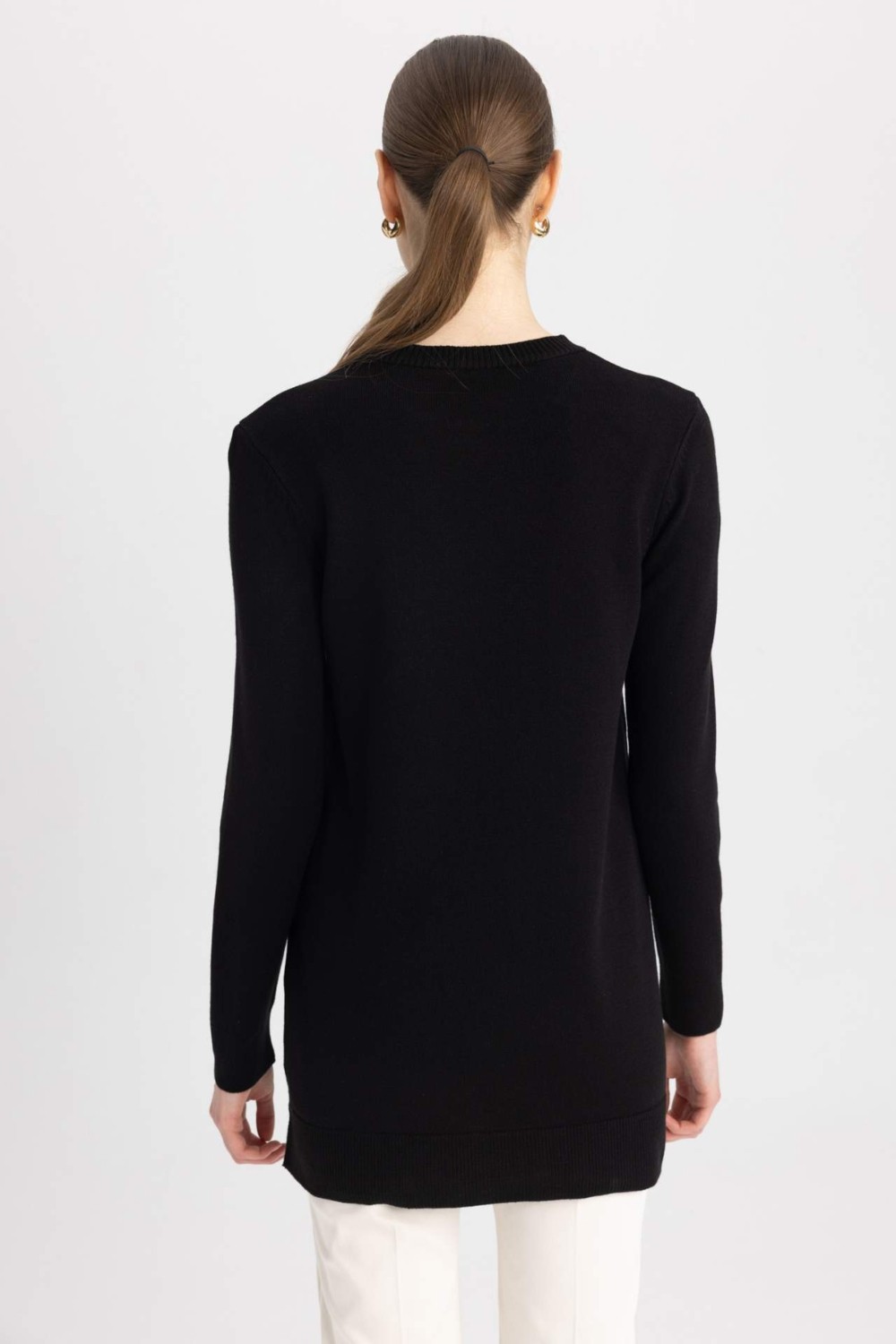 DeFacto Regular Fit Bisiklet Yaka Yırtmaçlı Basic Düz Triko Kazak Tunik H3431AZ23WN görsel 8