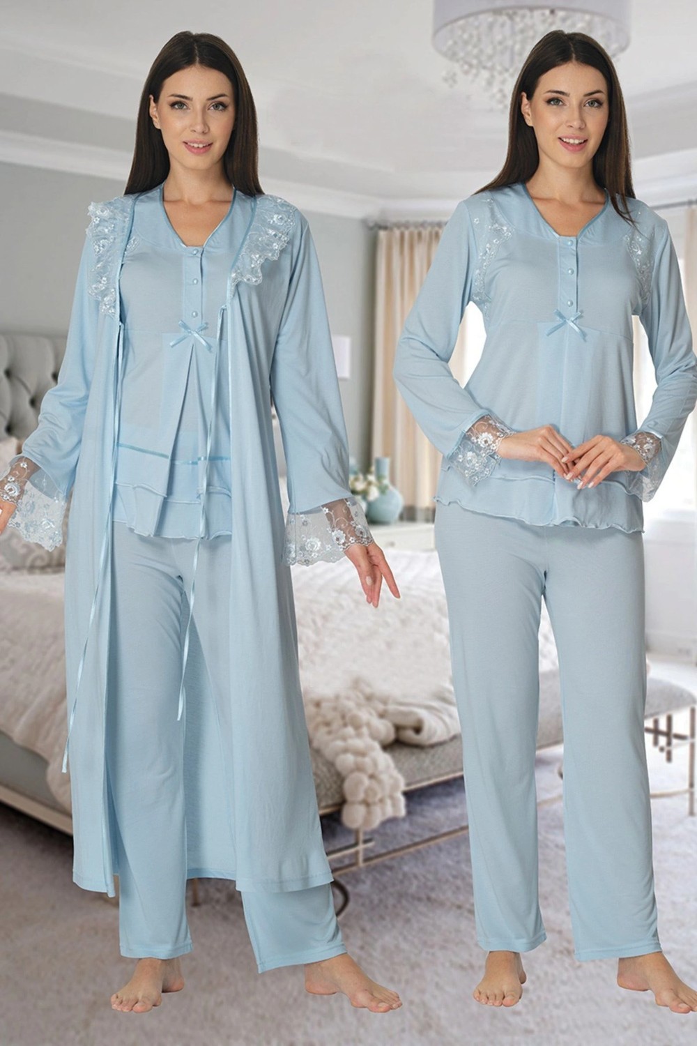 Larimar Effortt 2424 Uzun Dantel Sabahlıklı Lohusa Pijama