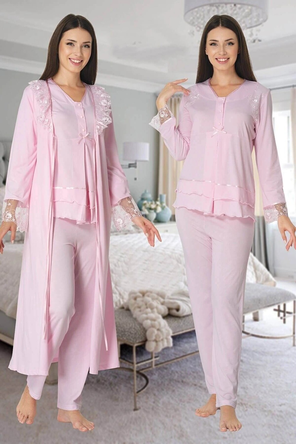Larimar Effortt 2424 Uzun Dantel Sabahlıklı Lohusa Pijama