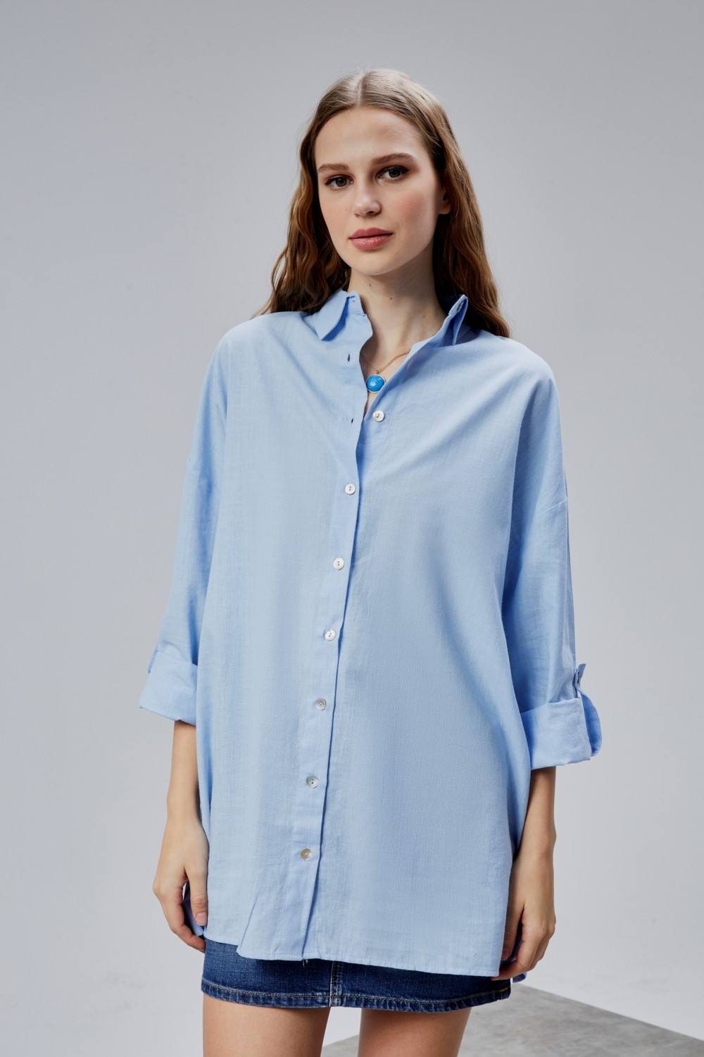 The Fancy Kadın Apoletli Katlamalı Uzun Kol Oversize Gömlek