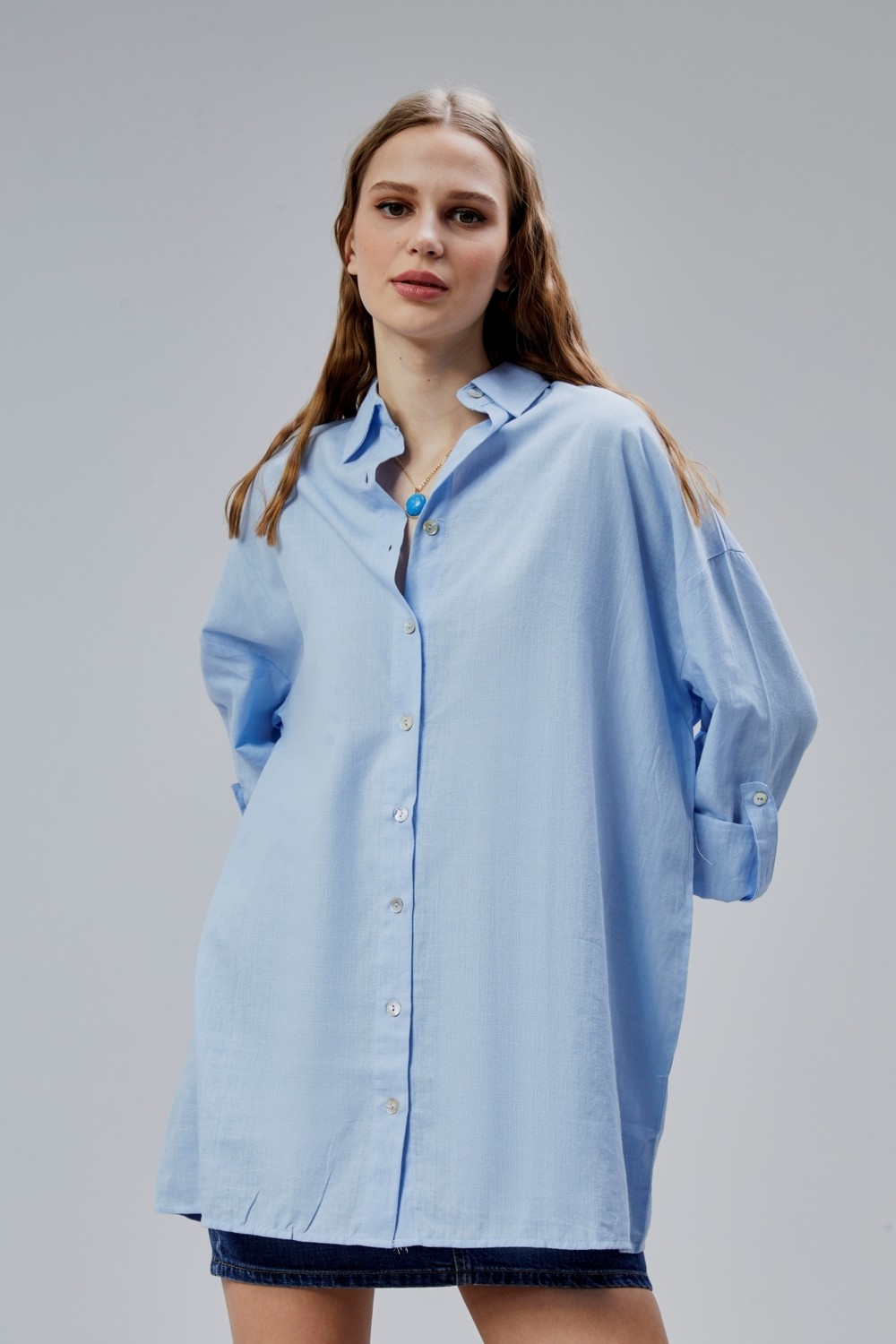 The Fancy Kadın Apoletli Katlamalı Uzun Kol Oversize Gömlek görsel 4