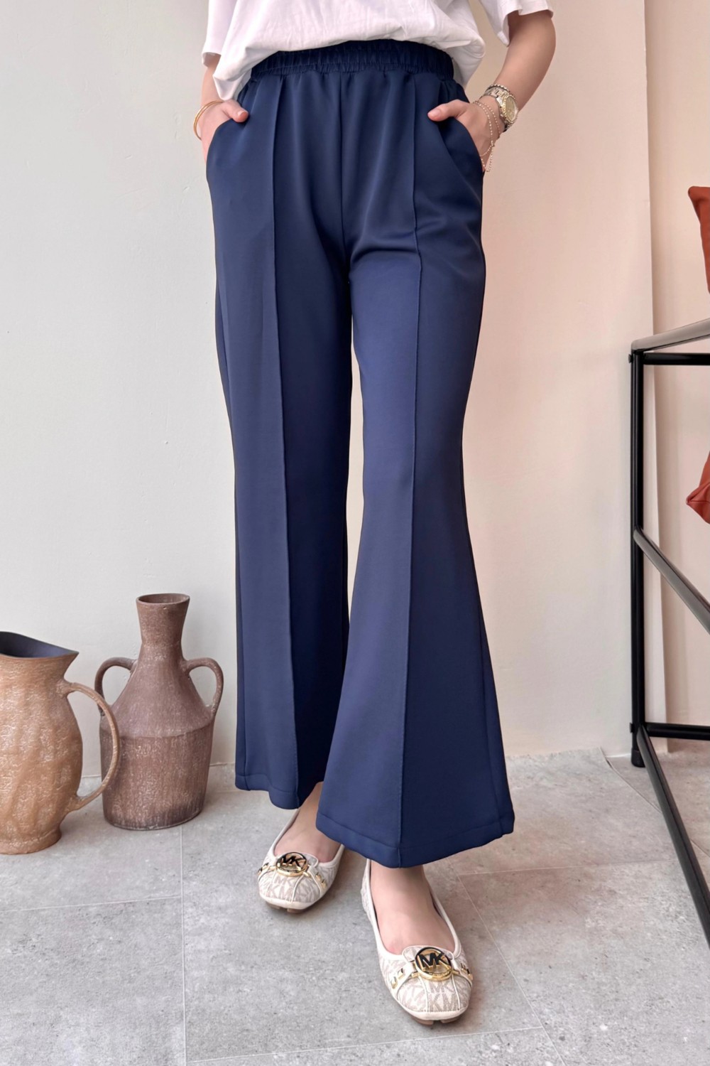 Tesettür Diyarı Çimalı Beli Lastikli Scuba Kumaş Tesettür Pantolon- Çağla Yeşili görsel 2