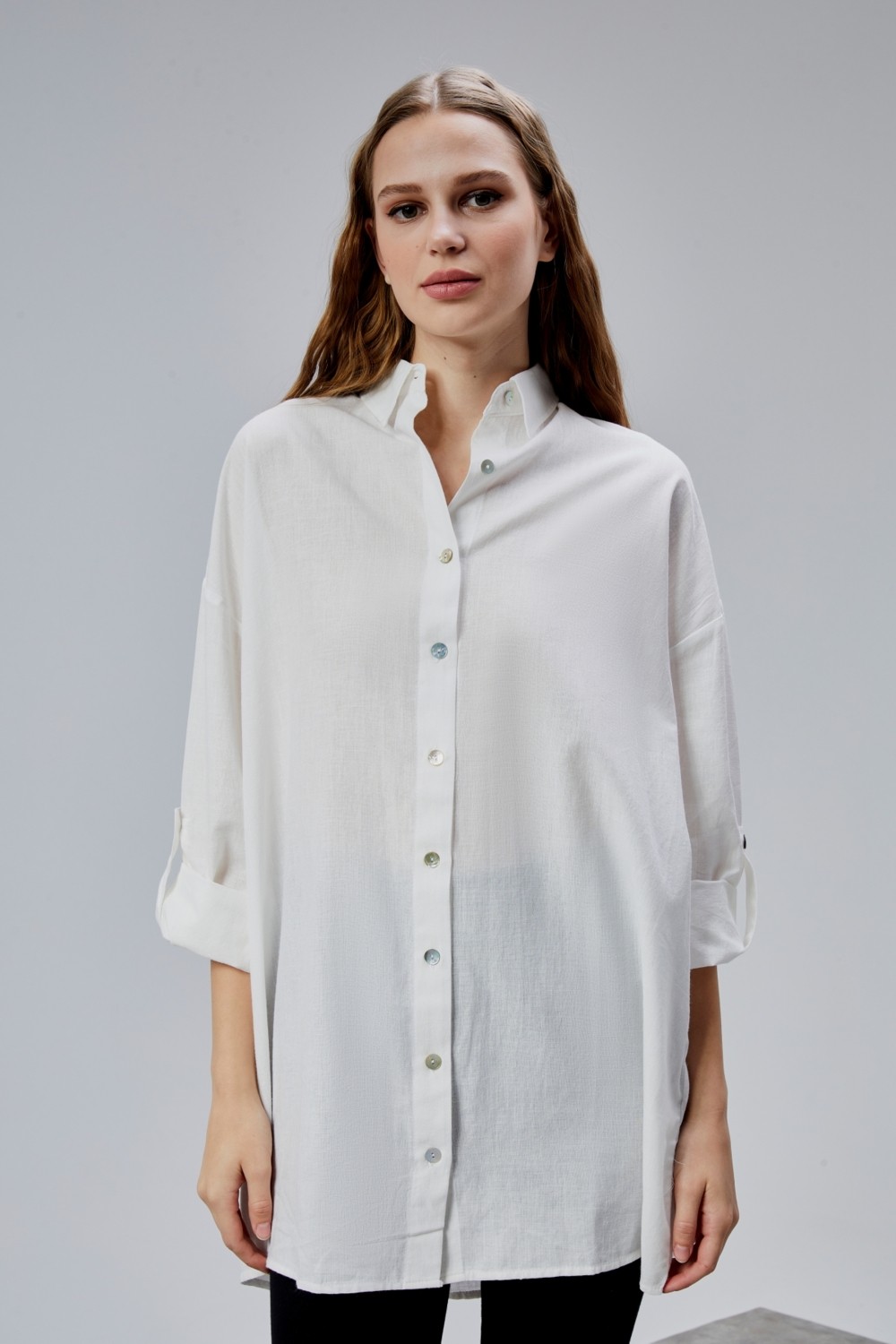 The Fancy Kadın Apoletli Katlamalı Uzun Kol Oversize Gömlek