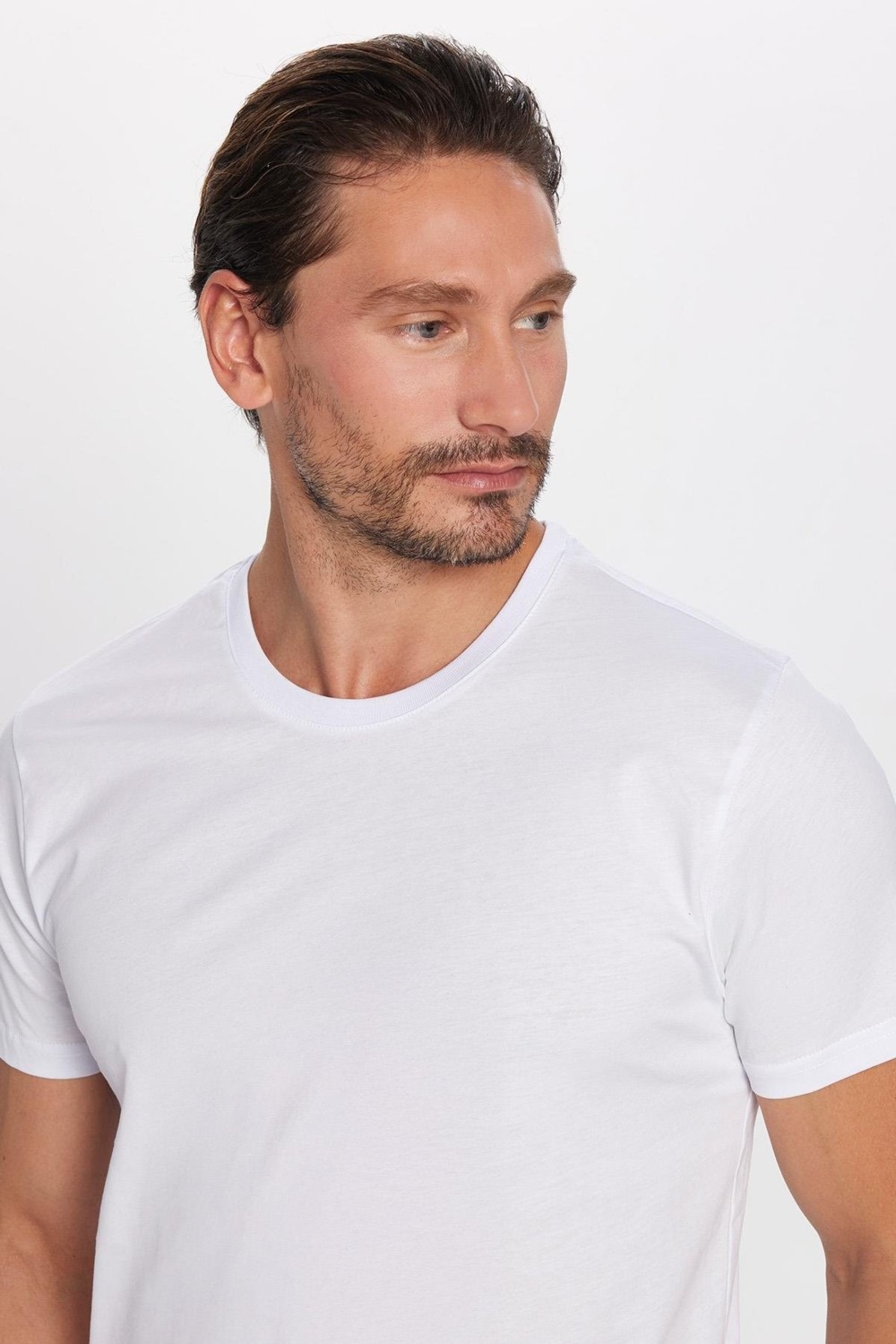 Tudors Unisex Slim Fit Dar Kesim %100 Pamuk Yumuşak Dokulu Beyaz Bisiklet Yaka Tişört görsel 3