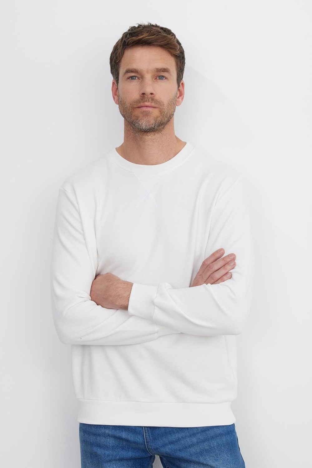 Tudors Unisex Relax Fit Rahat Kesim %100 Pamuk 3 İplik Basic Siyah Bisiklet Yaka Sweatshirt görsel 8