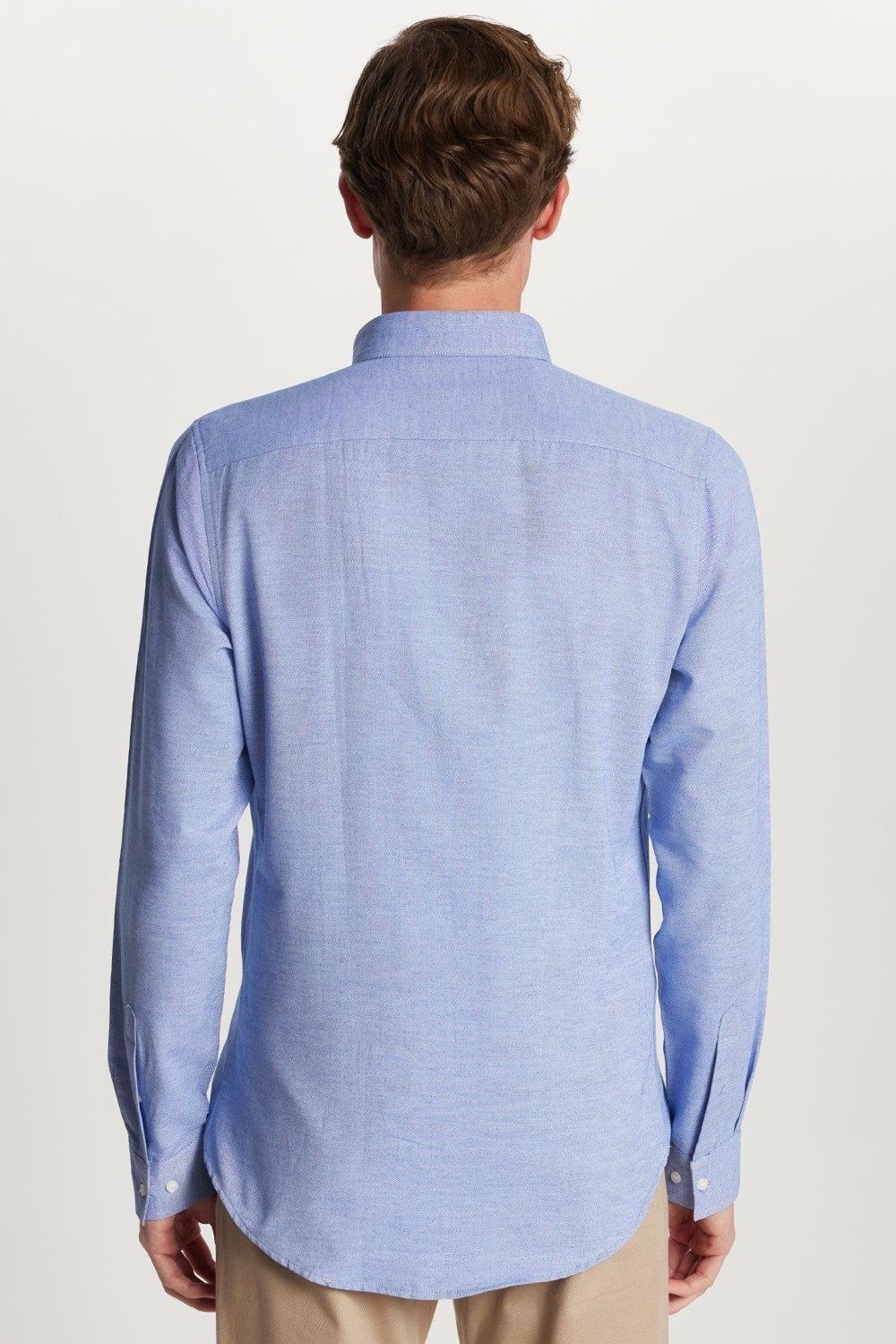 Tudors Erkek Slim Fit Dar Kesim Uzun Kollu Pamuklu Oxford Doku Kolay Ütü Mavi Düğmeli Yaka Gömlek görsel 5