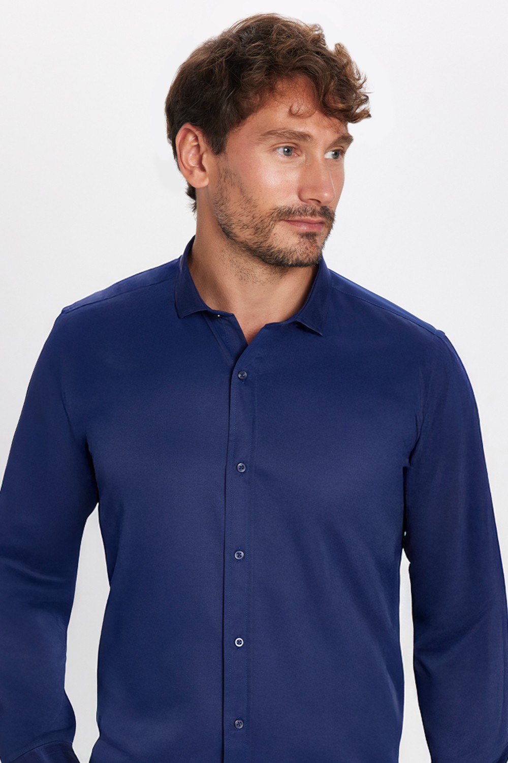Tudors Modern Slim Fit Uzun Kollu Düz Saten Pamuklu Erkek Siyah Gömlek görsel 7