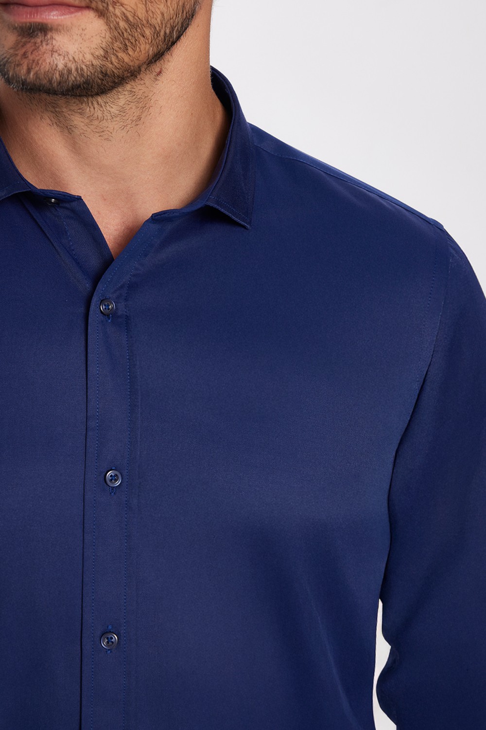 Tudors Modern Slim Fit Uzun Kollu Düz Saten Pamuklu Erkek Siyah Gömlek görsel 8