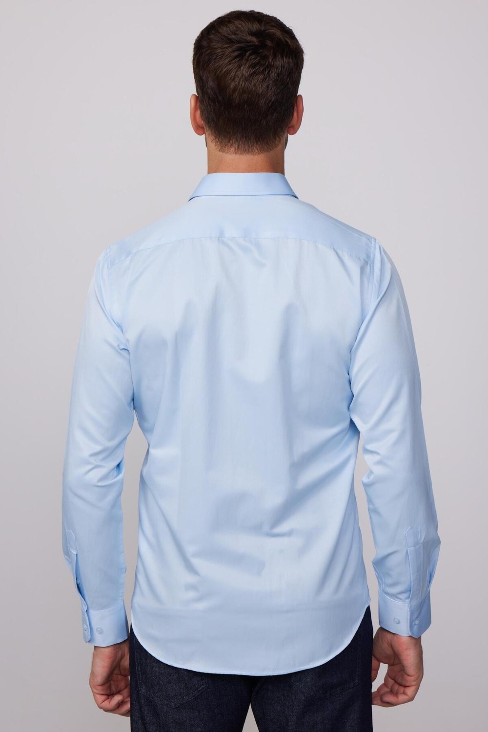 Tudors Modern Slim Fit Uzun Kollu Düz Saten Pamuklu Erkek Siyah Gömlek görsel 5