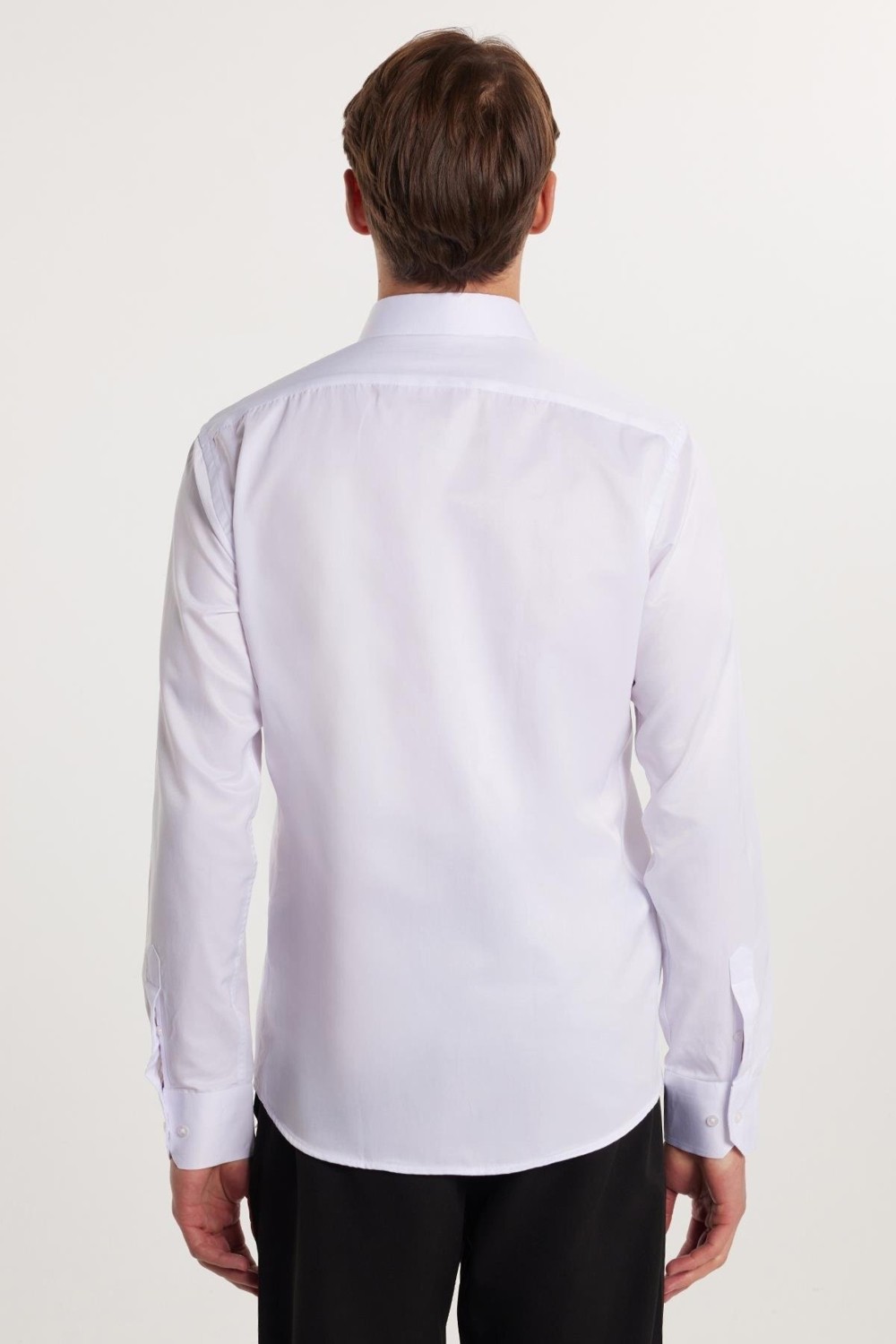Tudors Erkek Modern Slim Fit Düz Saten Pamuklu Beyaz Gömlek görsel 7