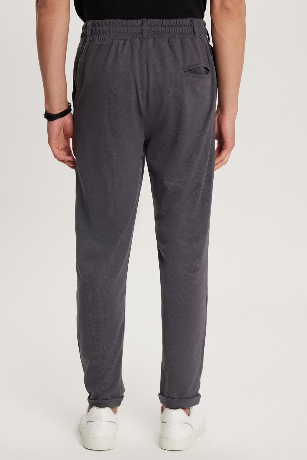 Tudors Erkek Slim Fit Pamuklu Beli Bağlamalı Yan Cepli Katlamalı Paça Jogger Lacivert Pantolon görsel 5