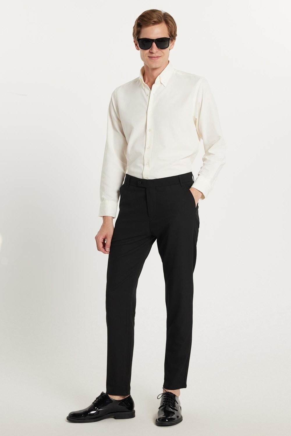 Tudors Erkek Slim Fit Dar Kesim Chino Yandan Cepli Pamuklu Siyah Pantolon görsel 3