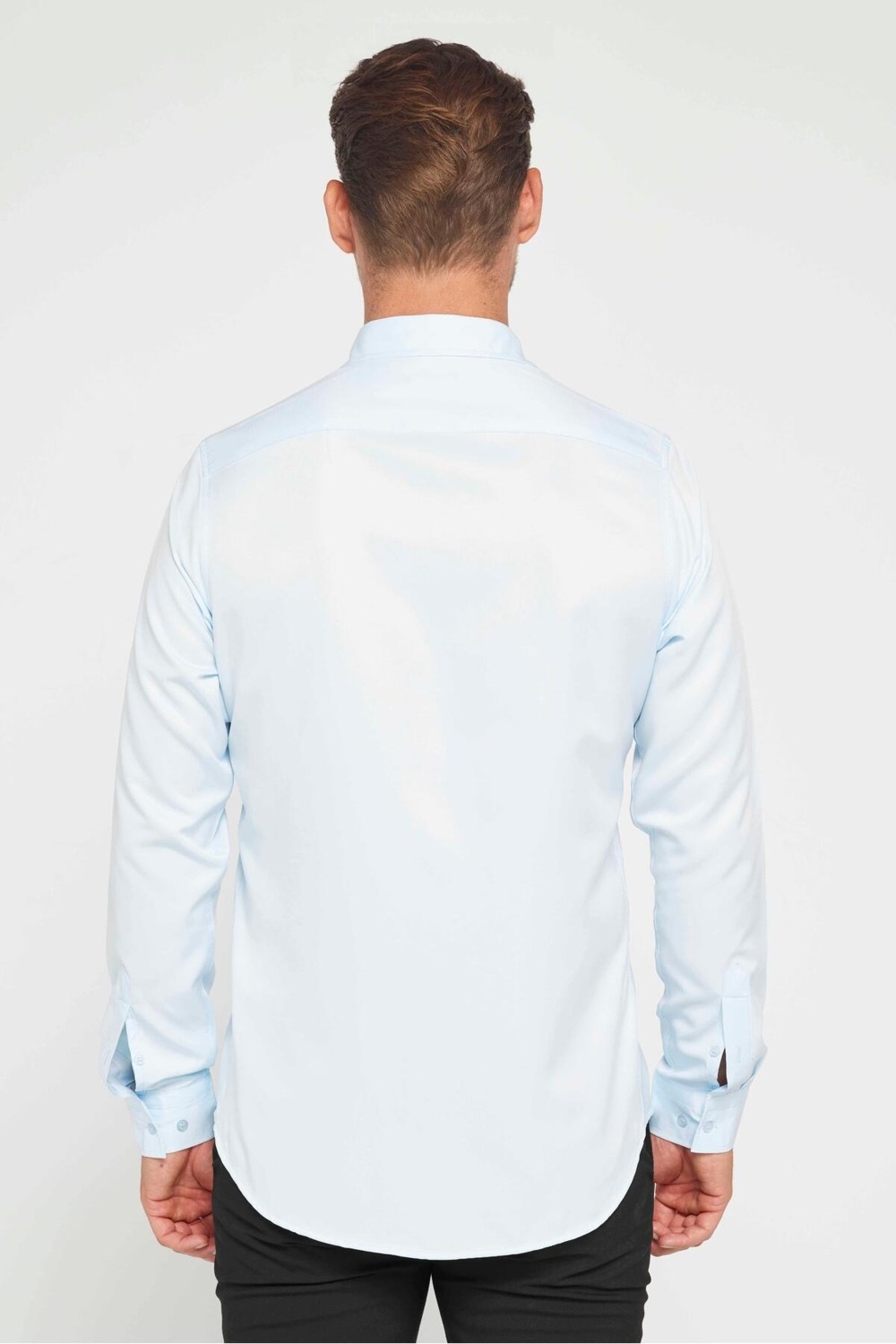 Tudors Slim Fit Uzun Kollu Kolay Ütü Teri Emen Nefes Alan Doku Kravatlık Dört Mevsim Mavi Erkek Gömlek görsel 5