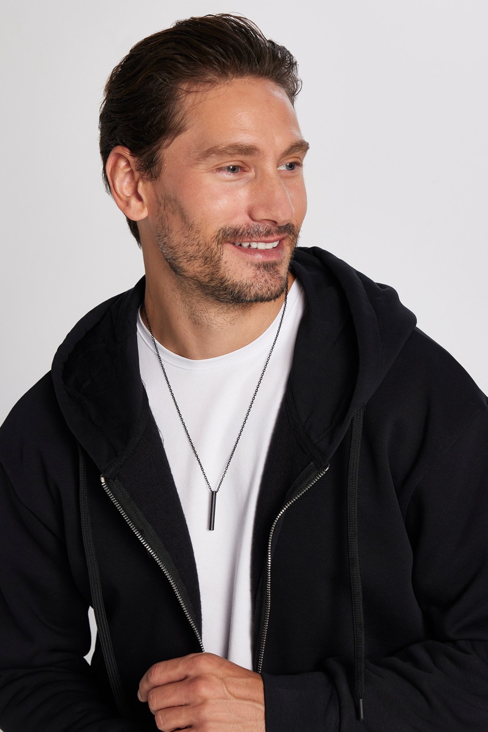Tudors Unisex Relax Fit Rahat Kesim Pamuklu İçi Polarlı Çift Cepli Fermuarlı Siyah Kapüşonlu Sweatshirt görsel 2
