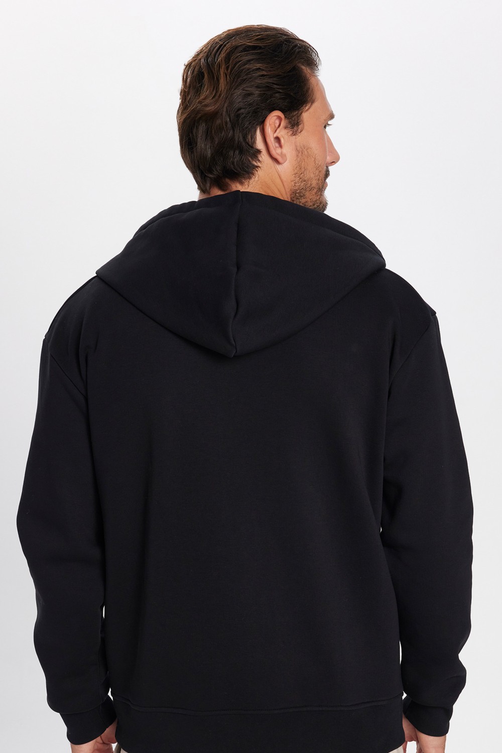 Tudors Unisex Relax Fit Rahat Kesim Pamuklu İçi Polarlı Çift Cepli Fermuarlı Siyah Kapüşonlu Sweatshirt görsel 5