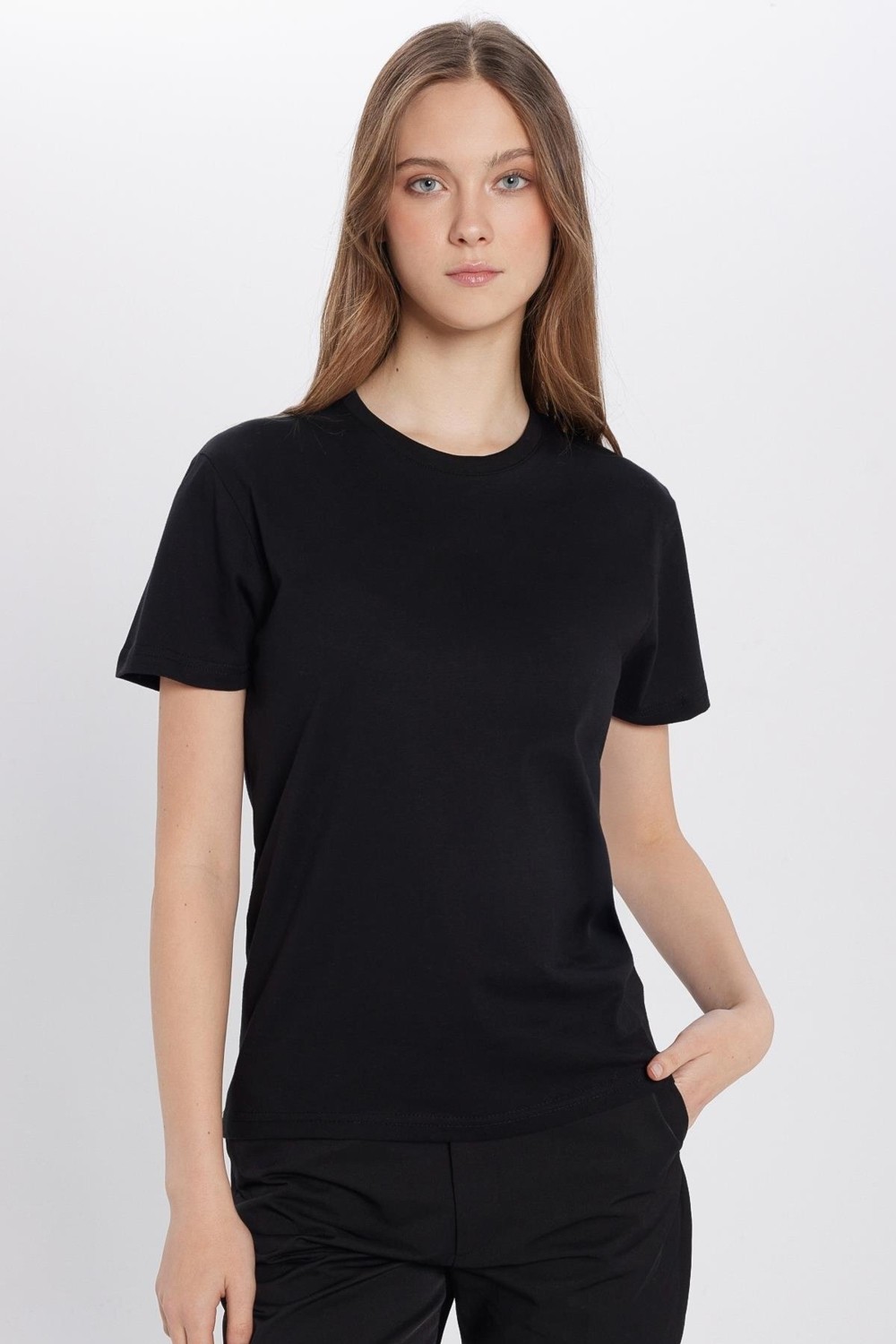 Tudors Unisex Slim Fit Dar Kesim %100 Pamuk Yumuşak Dokulu Siyah Bisiklet Yaka Tişört görsel 6