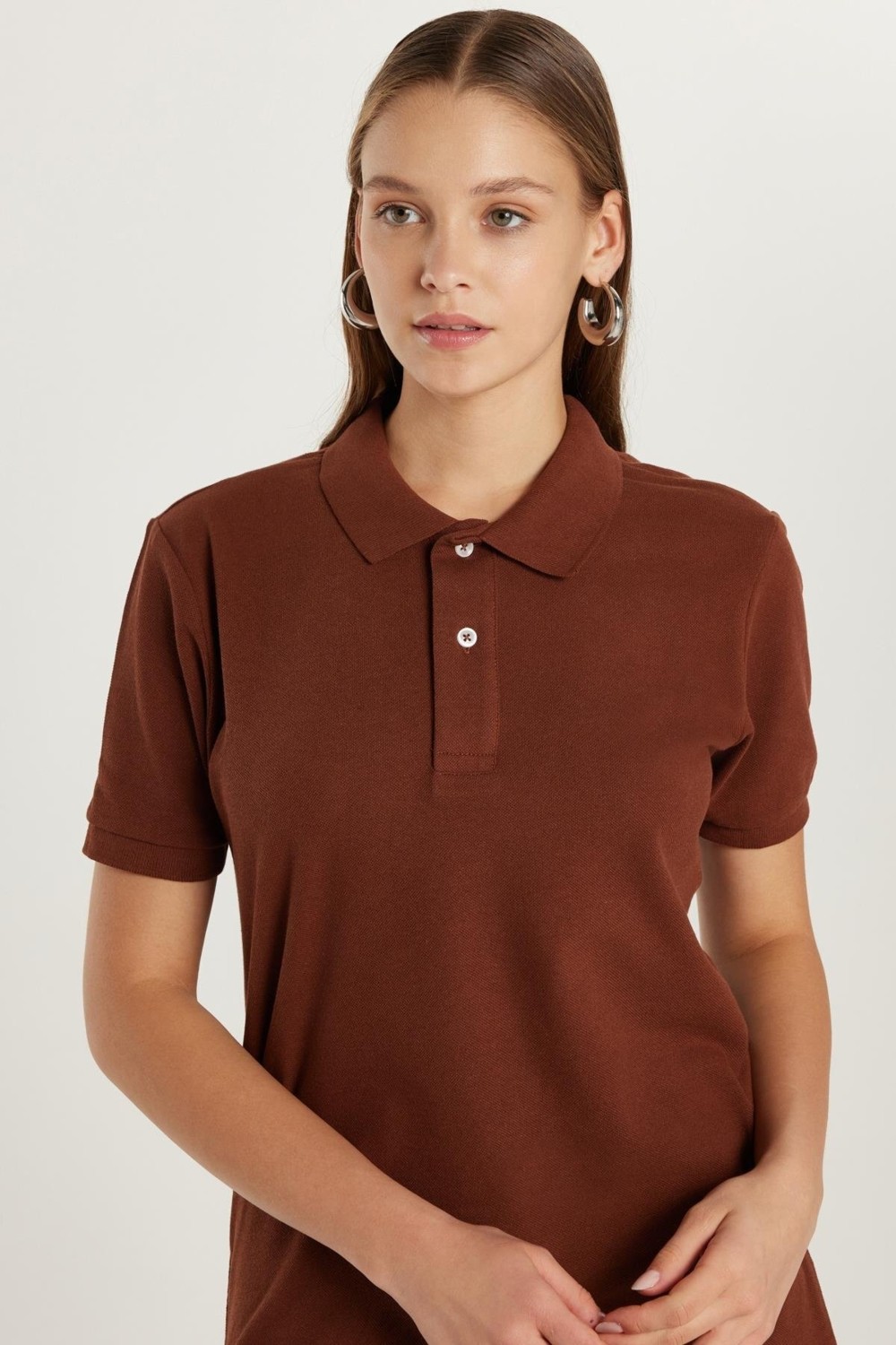 Tudors Erkek Slim Fit Dar Kesim Pamuklu Yumuşak Doku Nefes Alan Kumaş Kahverengi Polo Yaka Tişört görsel 6