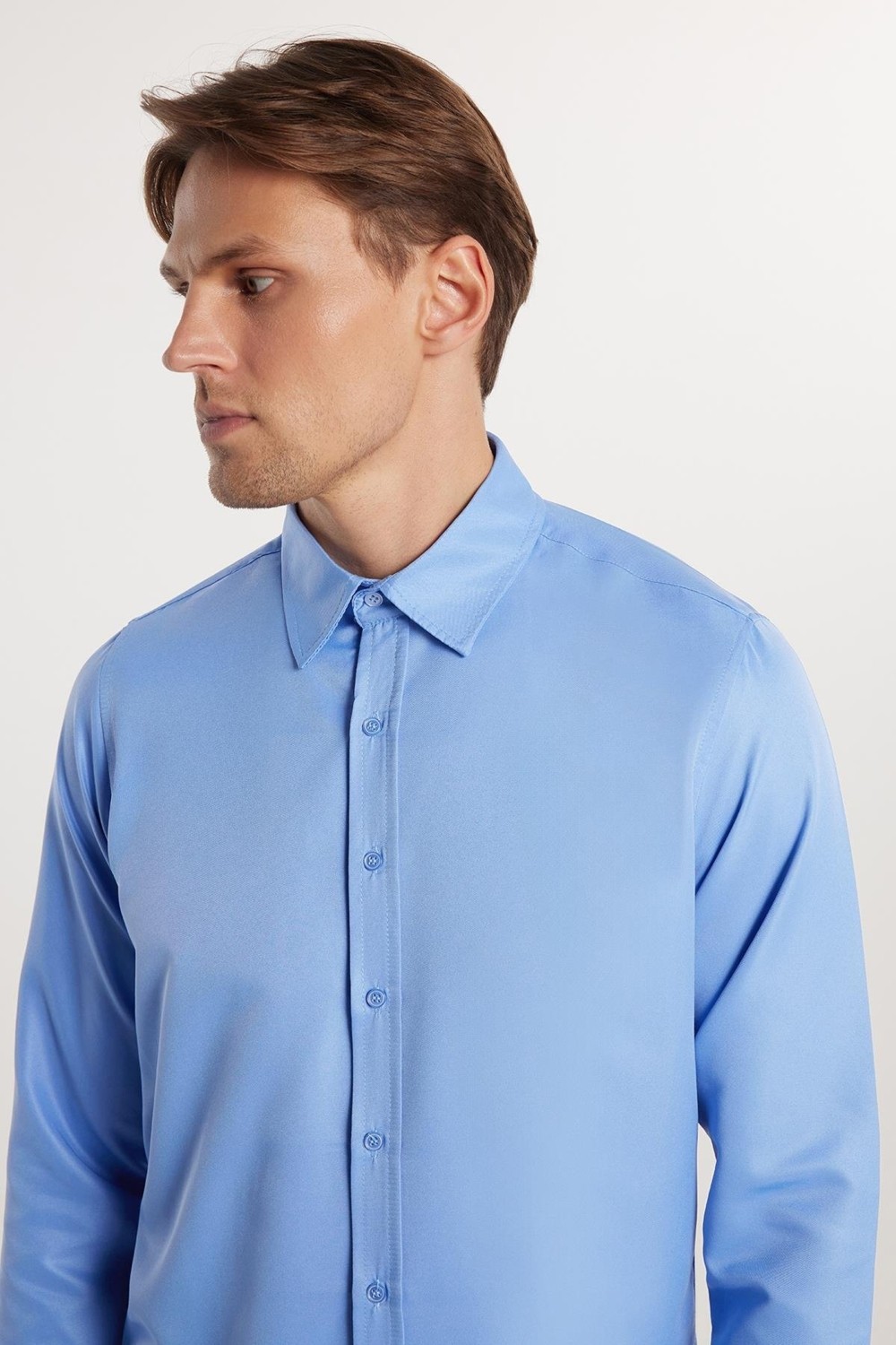 Tudors Slim Fit Kolay Ütü Teri Emen Nefes Alan Doku Kravatlık Dört Mevsim Erkek Gömlek görsel 2