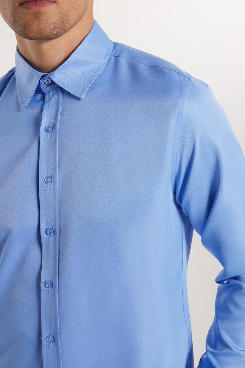 Tudors Slim Fit Kolay Ütü Teri Emen Nefes Alan Doku Kravatlık Dört Mevsim Erkek Gömlek görsel 3