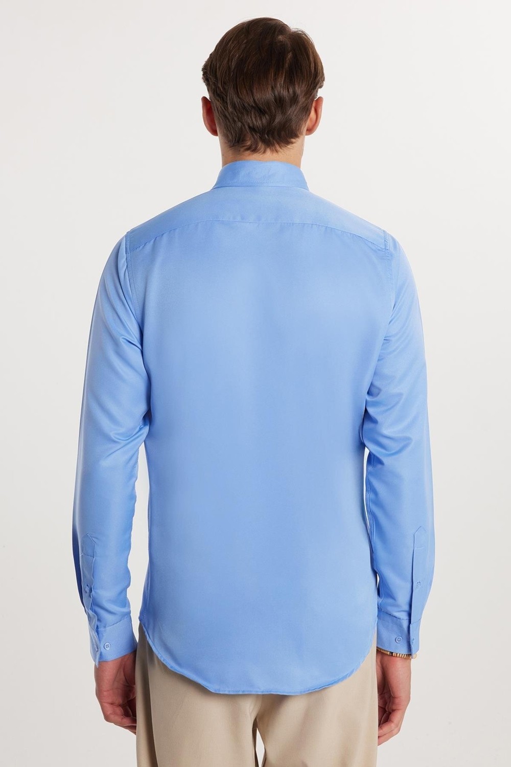 Tudors Slim Fit Kolay Ütü Teri Emen Nefes Alan Doku Kravatlık Dört Mevsim Erkek Gömlek görsel 5