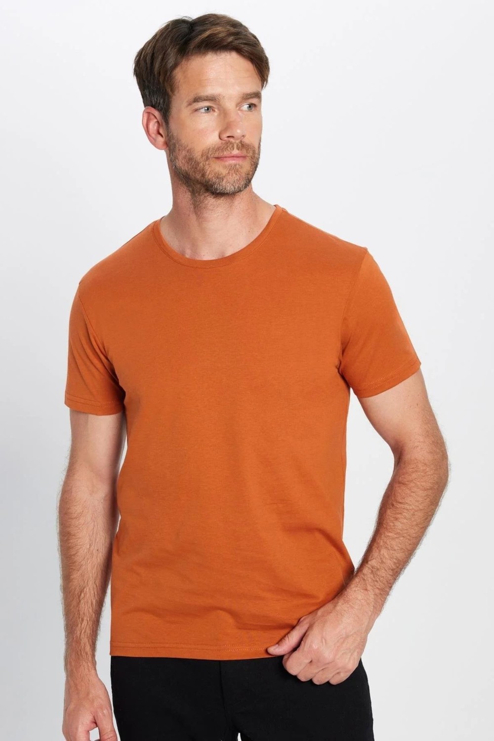 Tudors Unisex 5li Paket Lacivert-Haki-Bordo-Tarçın-Vizon Slim Fit Dar Kesim %100 Pamuk Bisiklet Yaka Tişört görsel 5