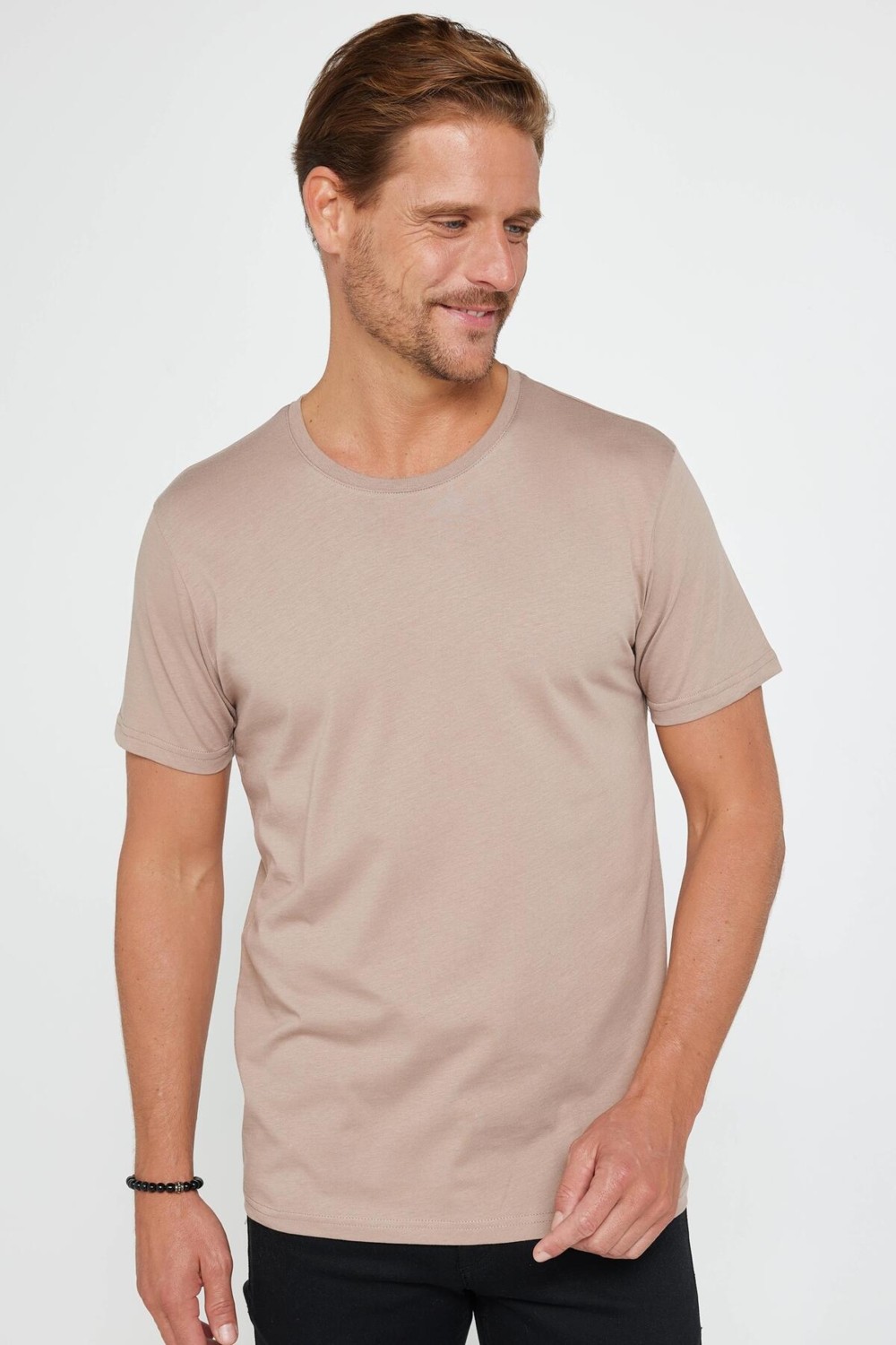 Tudors Unisex 5li Paket Lacivert-Haki-Bordo-Tarçın-Vizon Slim Fit Dar Kesim %100 Pamuk Bisiklet Yaka Tişört görsel 6