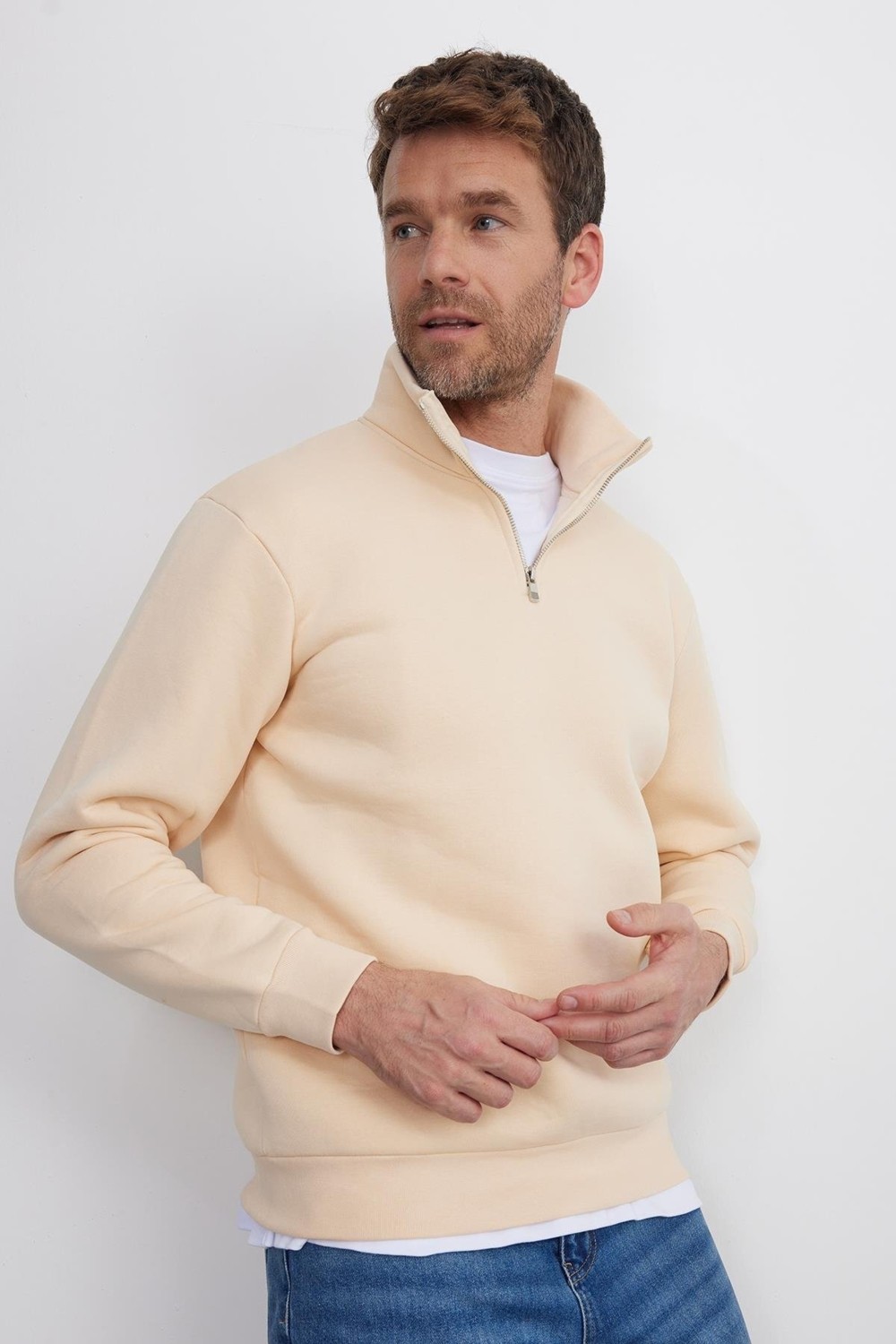 Tudors Unisex Relax Fit Rahat Kesim Pamuklu İçi Polarlı Yarım Fermuarlı Bordo Dik Yaka Sweatshirt görsel 2