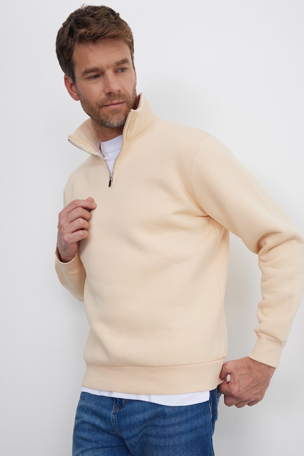 Tudors Unisex Relax Fit Rahat Kesim Pamuklu İçi Polarlı Yarım Fermuarlı Bordo Dik Yaka Sweatshirt görsel 4