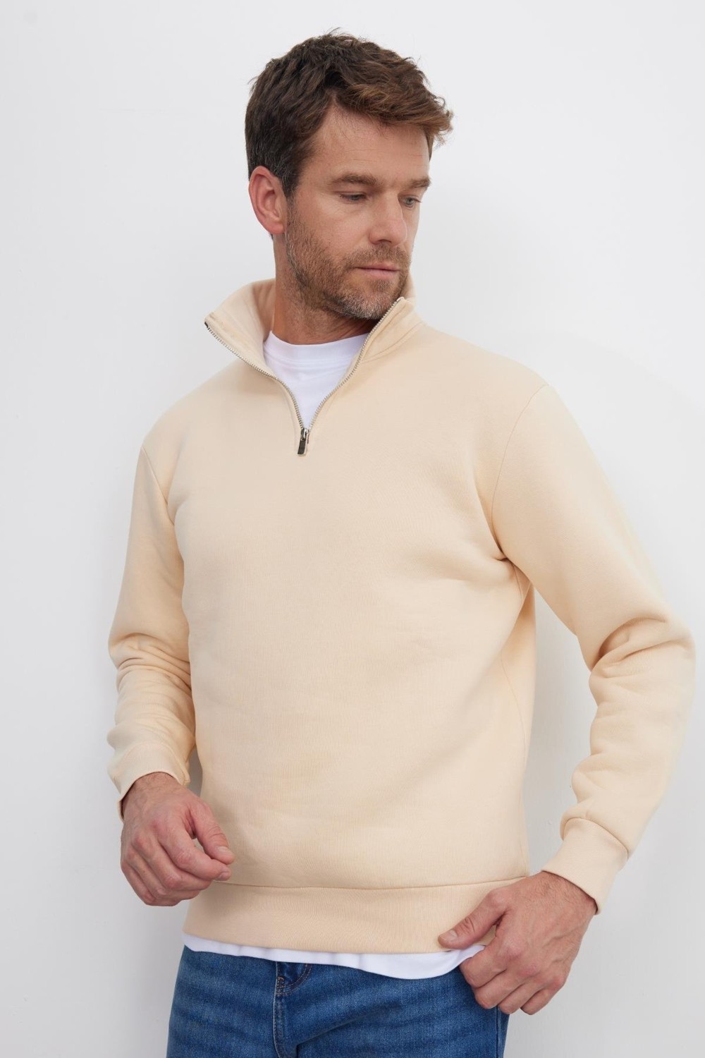 Tudors Unisex Relax Fit Rahat Kesim Pamuklu İçi Polarlı Yarım Fermuarlı Bordo Dik Yaka Sweatshirt görsel 5