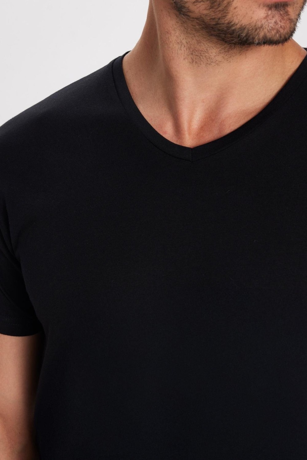 Tudors Erkek Slim Fit Dar Kesim %100 Pamuk Yumuşak Dokulu Siyah V Yaka Tişört görsel 3