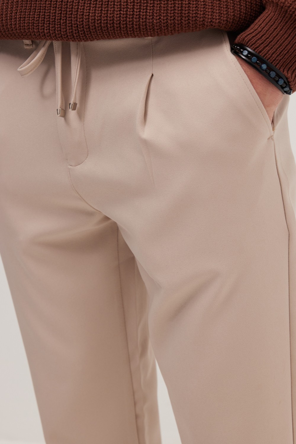 Tudors Erkek Regular Fit Beli Lastikli Bağcıklı Jogger Lacivert Pantolon Rahat Kesim Yan Cepli görsel 3