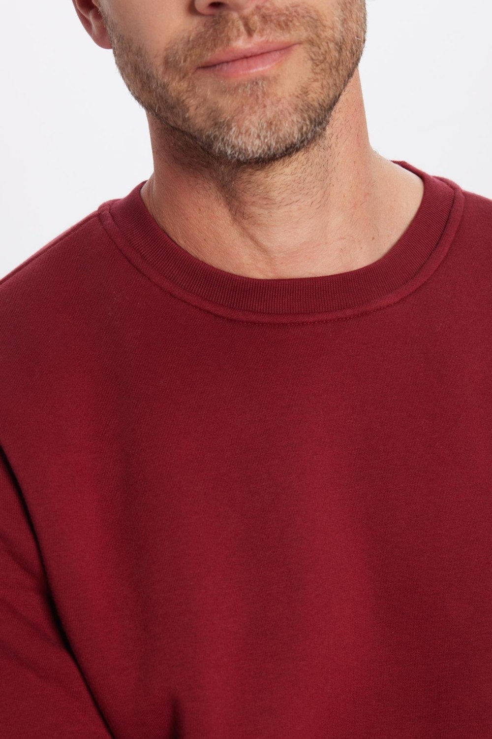 Tudors Unisex Relax Fit Rahat Kesim Pamuklu 3 İplik İçi Polarlı Basic Bordo Bisiklet Yaka Sweatshirt görsel 4