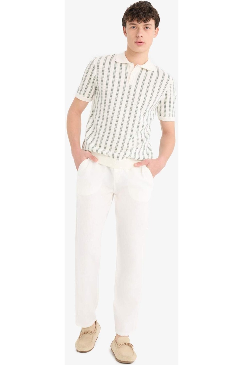 DeFacto %100 Keten Relax Fit Düz Paça Yazlık Pantolon C1117AX25SP görsel 7