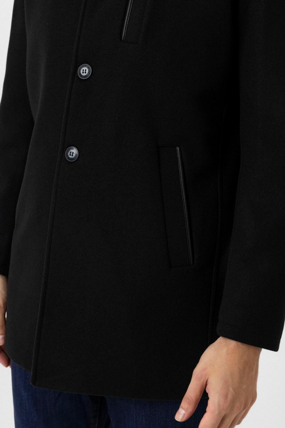 Süvari Siyah Yünlü Regular Erkek Kaban Polyester Karışımlı Slim Fit Casual Stil