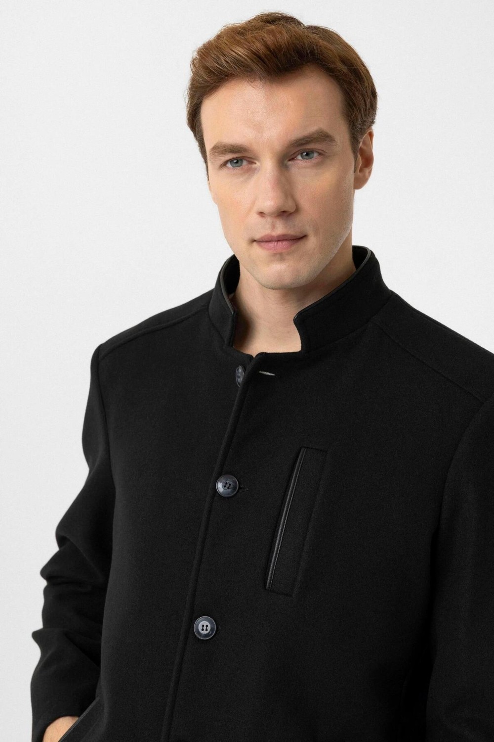 Süvari Siyah Yünlü Regular Erkek Kaban Polyester Karışımlı Slim Fit Casual Stil görsel 4