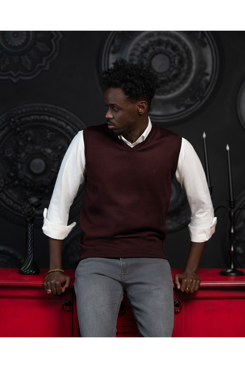 Woolen World V Yaka Regular Fit Yünlü Kolsuz Triko Süveter görsel 2
