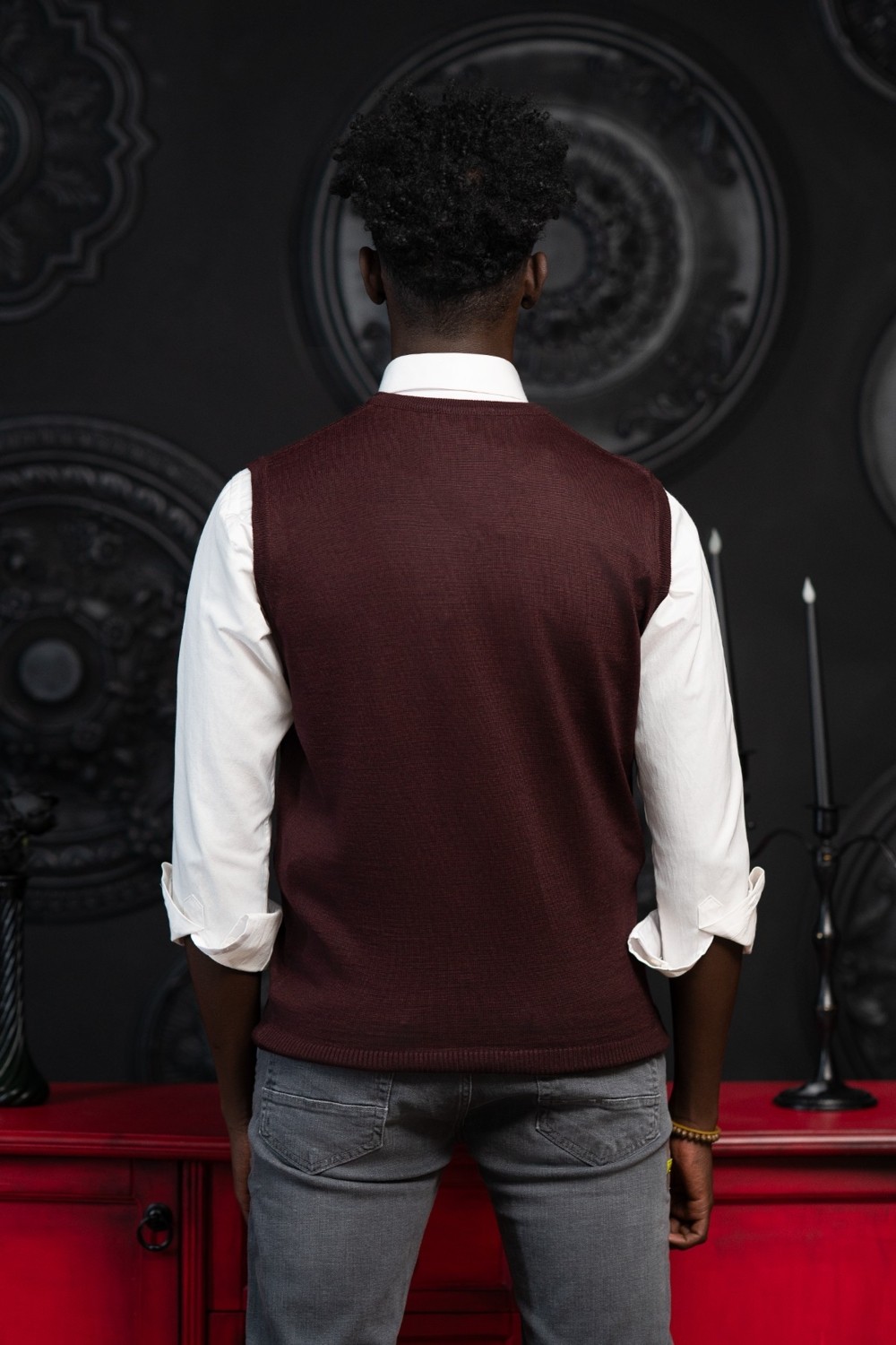 Woolen World V Yaka Regular Fit Yünlü Kolsuz Triko Süveter görsel 4