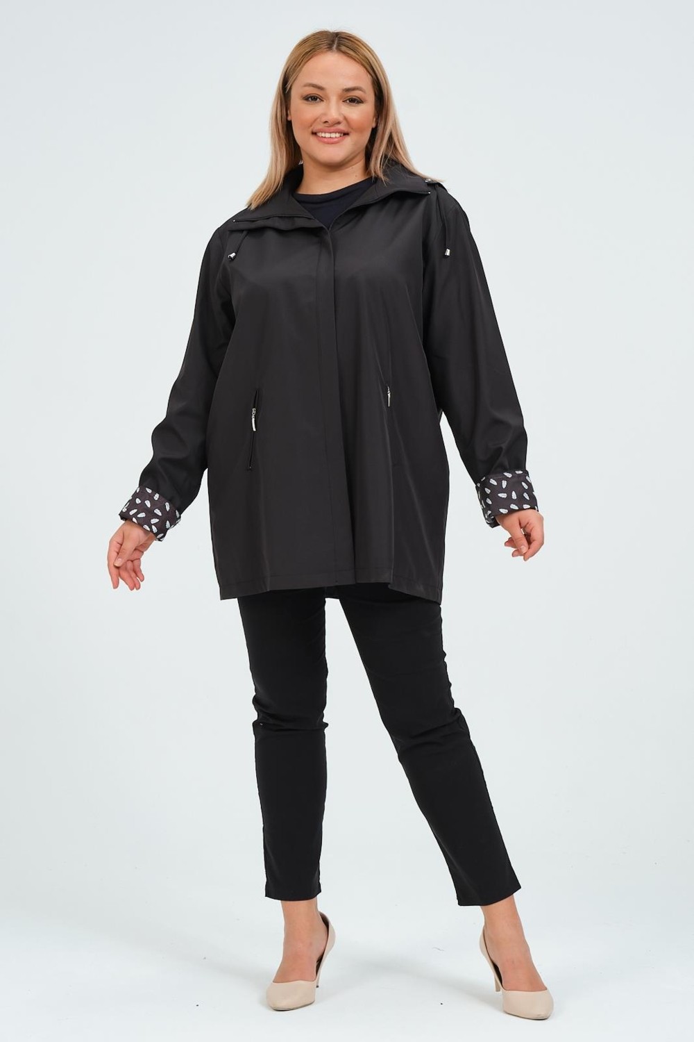 Glr & Gym Seyhan Büyük Beden Kadın Mevsimlik Astarlı Kısa Polyester Trençkot görsel 6