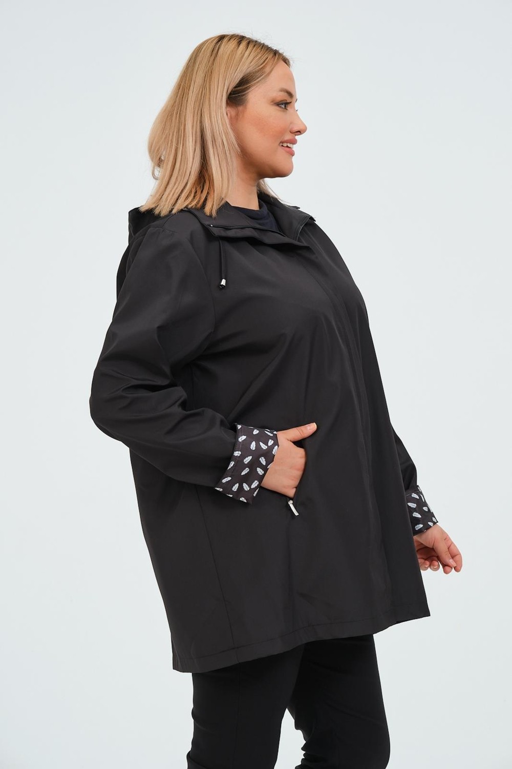 Glr & Gym Seyhan Büyük Beden Kadın Mevsimlik Astarlı Kısa Polyester Trençkot görsel 7