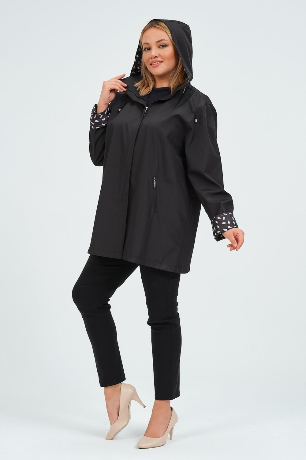 Glr & Gym Seyhan Büyük Beden Kadın Mevsimlik Astarlı Kısa Polyester Trençkot görsel 8