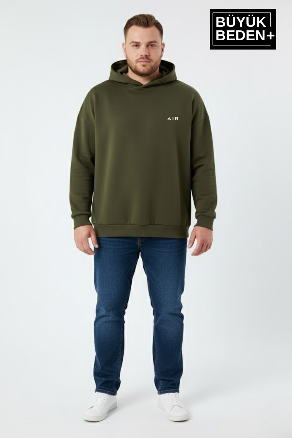 Superlife Erkek Büyük Beden Ar Baskılı Kapüşonlu Sweatshirt SPR26BSW963