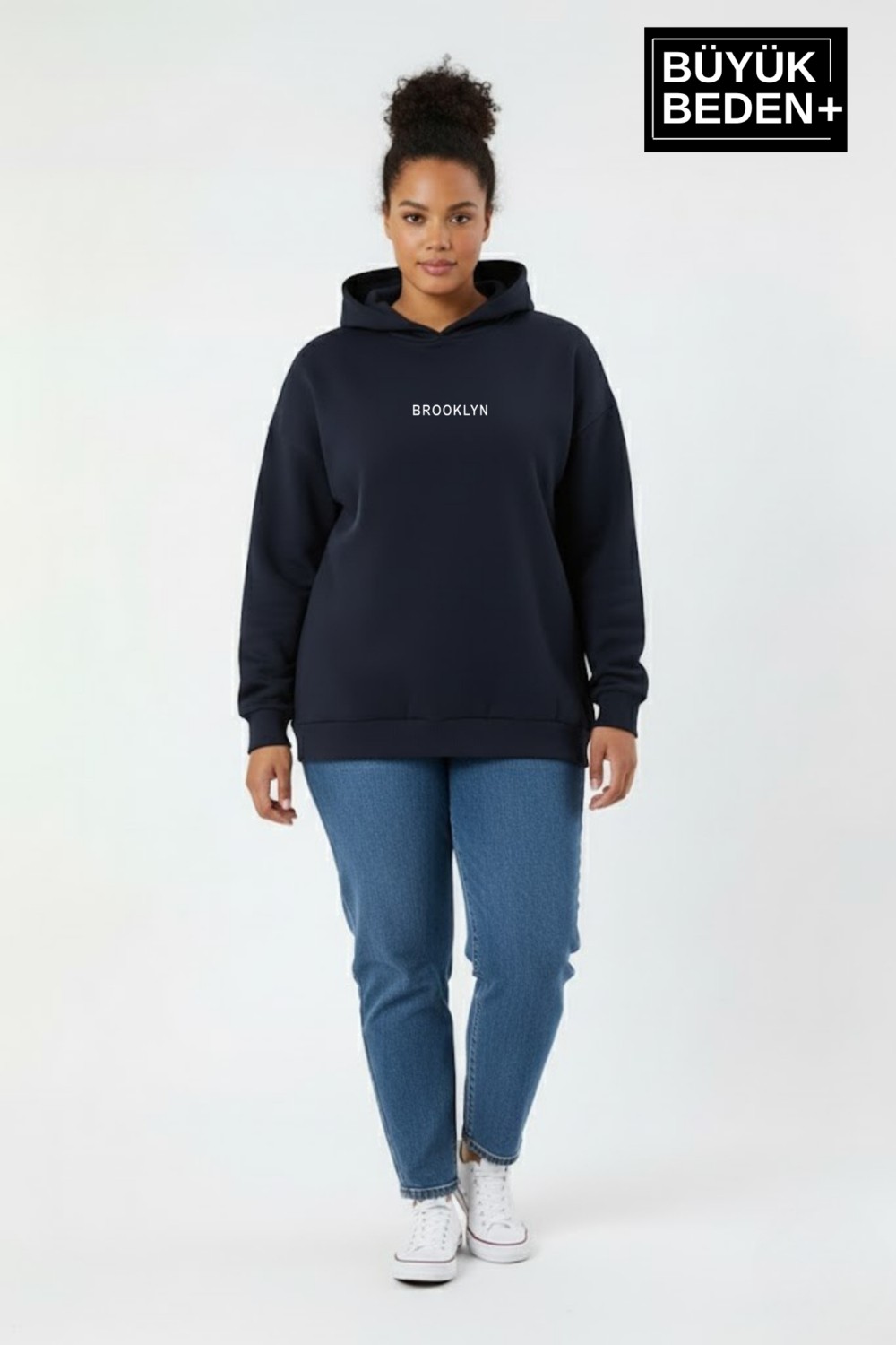 Superlife Kadın Büyük Beden Kapüşonlu Brooklyn Baskılı Sweatshirt SPR26BSWK961