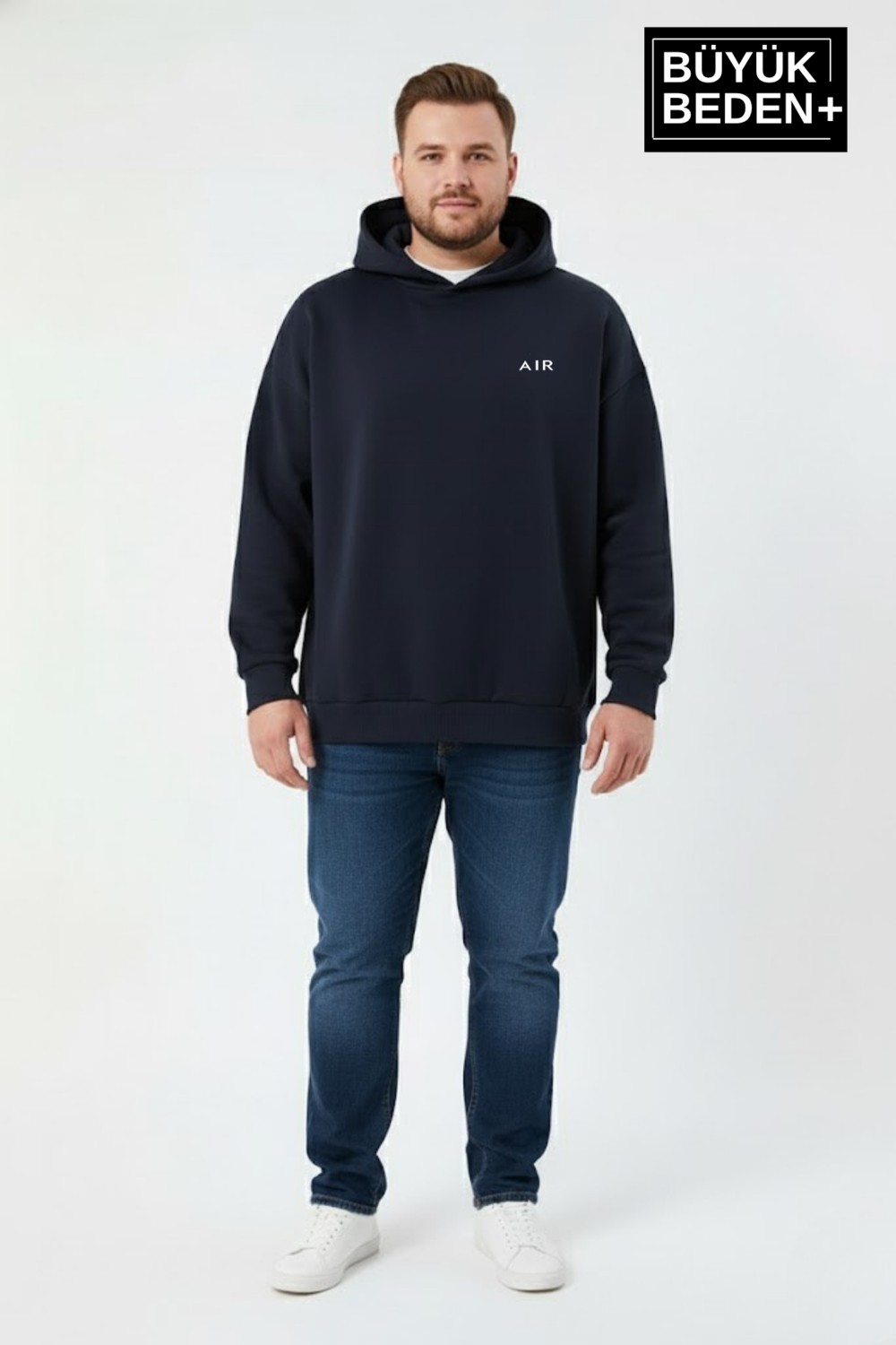 Superlife Erkek Büyük Beden Ar Baskılı Kapüşonlu Sweatshirt SPR26BSW963 görsel 8