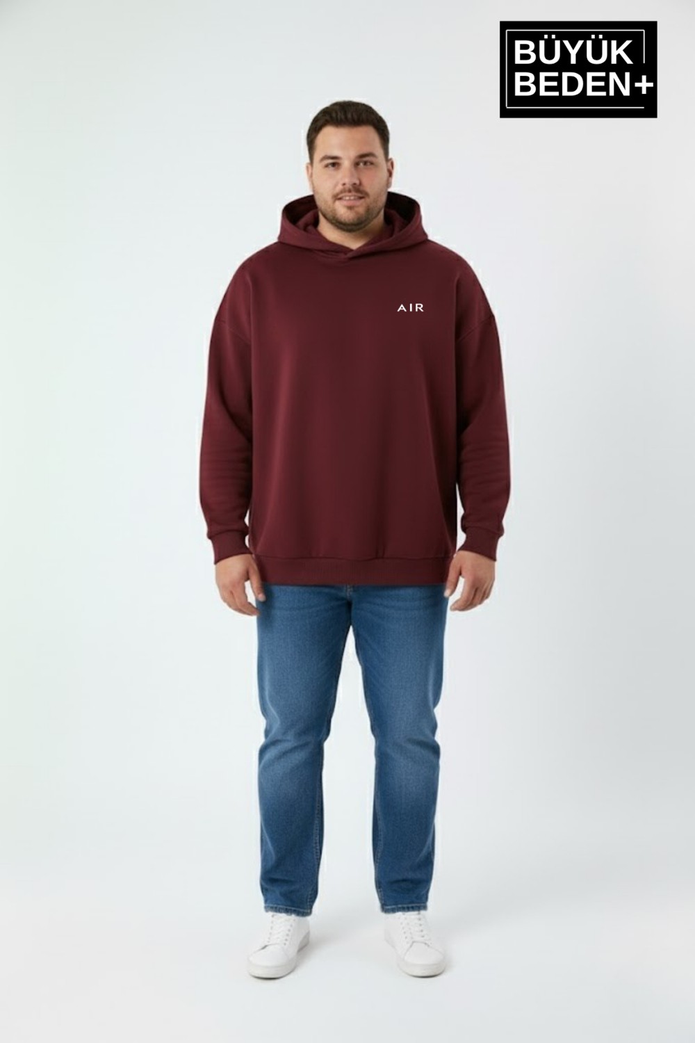 Superlife Erkek Büyük Beden Ar Baskılı Kapüşonlu Sweatshirt SPR26BSW963