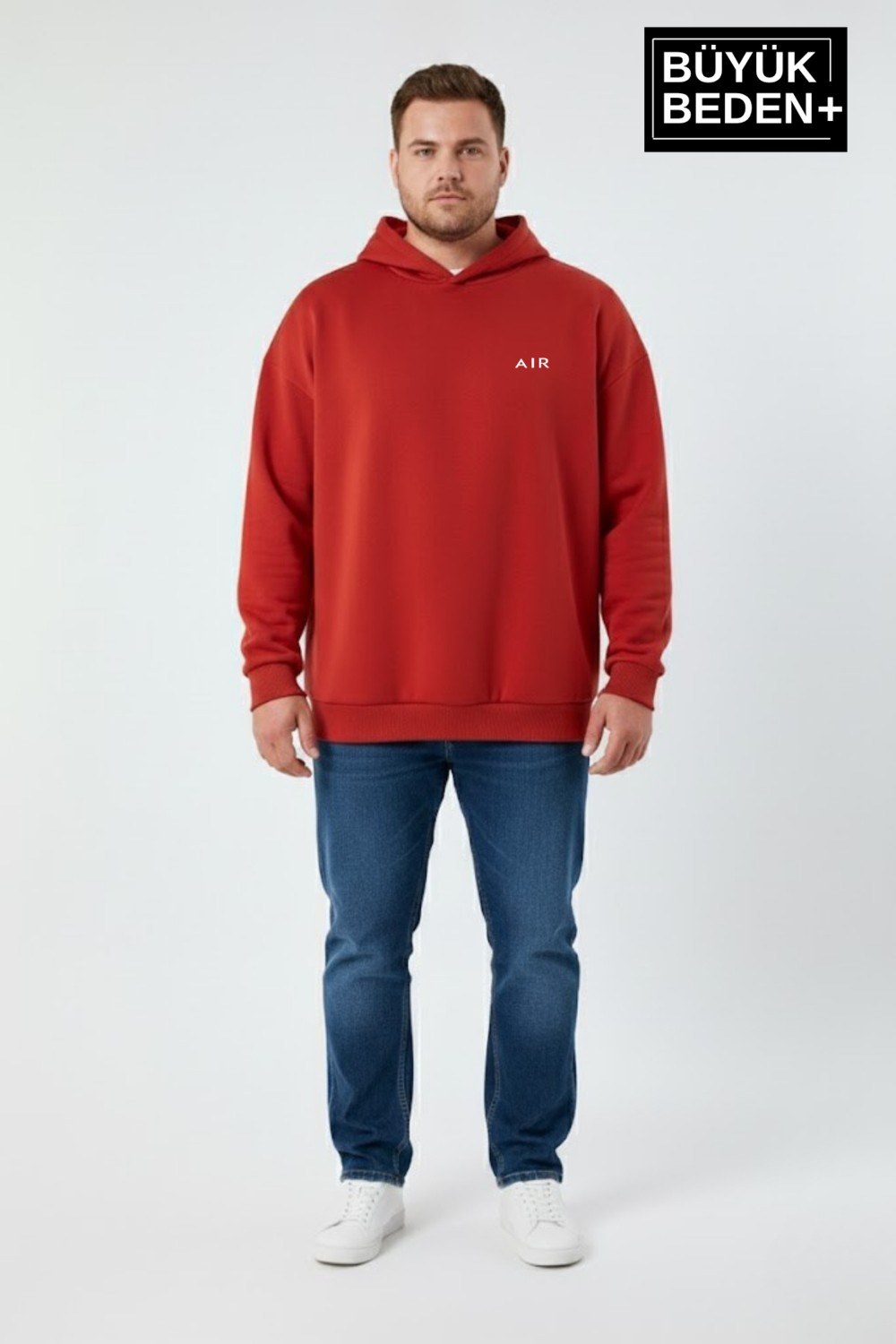 Superlife Erkek Büyük Beden Ar Baskılı Kapüşonlu Sweatshirt SPR26BSW963