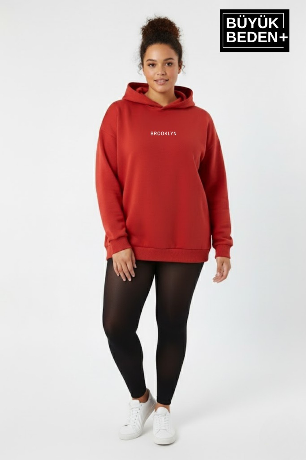 Superlife Kadın Büyük Beden Kapüşonlu Brooklyn Baskılı Sweatshirt SPR26BSWK961